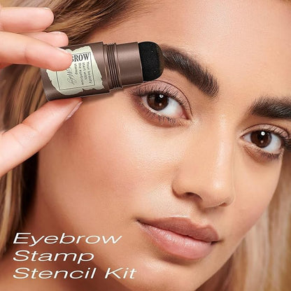 Eyebrow Stamp Stencil Kit - Long-Lasting Eyebrow Powder with Brush, Waterproof & Smudge-Proof Brow Shaping Kit with 24 Reusable Thin & Thick Eyebrow Stencils for Voluminous Brow (Black Brown)