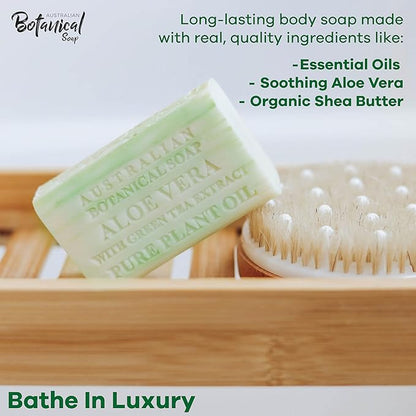 Australian Botanical Soap, 6.6 OZ, Aloe Vera and Green Tea Extract, Triple Milled Bars made with a Natural Soap Base and Enriched with Organic Shea Butter, Pack of 8