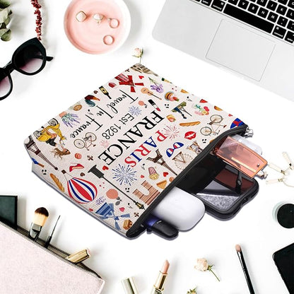 Paris Travel Gifts for Women Makeup Bag, Paris City Themed Souvenirs Cosmetic Bag, Zipper Pouch