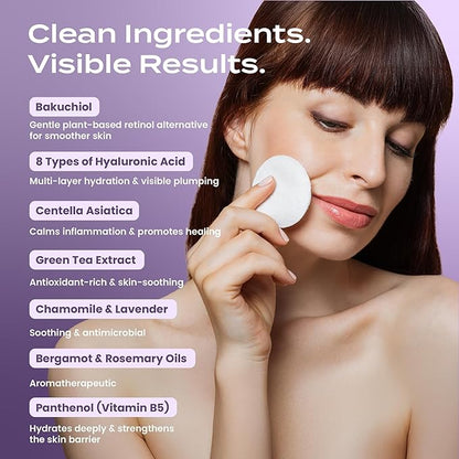 Body Restore Bakuchiol Toner Pads – Christmas Stocking Stuffers, White Elephant, Korean Skin Care, Face Wipe with Niacinamide & Hyaluronic Acid, Travel Essentials, Birthday Gifts for Women, Men