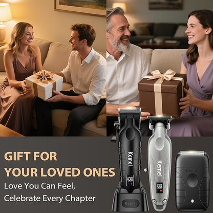 KEMEI Hair Clippers for Men Professional, Barber Clippers and Trimmers Set, Foil Shaver for Men,Cordless Hair Clippers and Barber Kit, Hair Cutting Kit, KM-2293Silver, KM-PG2290D, KM-T95