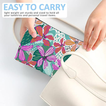 Makeup Bag Abstact Tropical Flowers Cosmetic Bag Mini Portable Travel Toiletry Bag Organizer Makeup Brushes Aesthetic Accessories Waterproof Storage Bag for Women