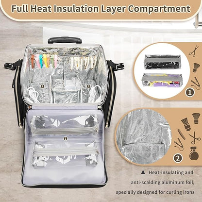 OCHEAL Hairstylist Traveling Case with a Large Makeup Travel Case for Hairstylist, Hairdresser Bag with Detachable Pouch,360° Rotatable Wheelsfor Hairdressing Tool Organizer