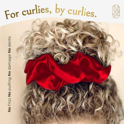 Silk Scrunchies Ponytail Holders – Oversized Mulberry Silk Scrunchies – Extra Large No Damage Hair Ties for Curly, Thick, and Thin - Hair Accessories for Women – Poppy Razzi Red, XL By Curlfriend