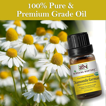 Chamomile German Essential Oil USDA Certified Organic, 100% Pure Natural Premium Grade, Undiluted- Aromatherapy Diffuser for Calm and Relaxation, Skin Care, Hair Care