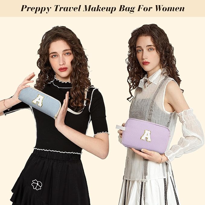 Travel Makeup Bag Christmas Gifts for Women Girl Teens, Personalized Initial Makeup Bag for Cute Teen Girls, Preppy Stuff Toiletry Bag Cosmetic Bag, Teen Girls Gift Trendy Stuff, Letter M
