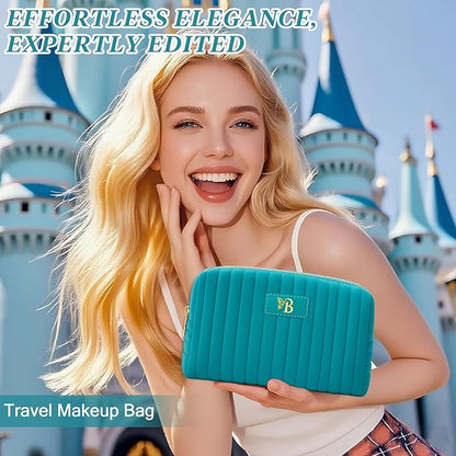Monogrammed Make Up Bags for Women,Personalized Cosmetic Bags Women,Small Quilted Makeup Pouch,Cute Makeup Bag Travel,Birthday Gifts for Teen Girl (Blue B)