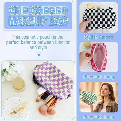 ZLFSRQ 6Pcs Checkered Pencil Case Cute Pencil Pouch for Teens Checkered Makeup Bag Colorful Medium Travel Cosmetic Bag Pink Makeup Pouch for Purse Aesthetic Trendy Zipper Toiletry Bags Organizer
