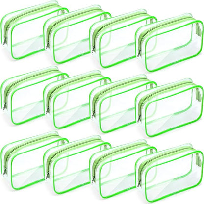 Weewooday 12 Pieces Clear Makeup Bags Cosmetic Storage Bags PVC Zipper Pouches Travel Waterproof Makeup Plastic Case for Women Organizing Toiletries Traveling Bathroom(Medium,Green)