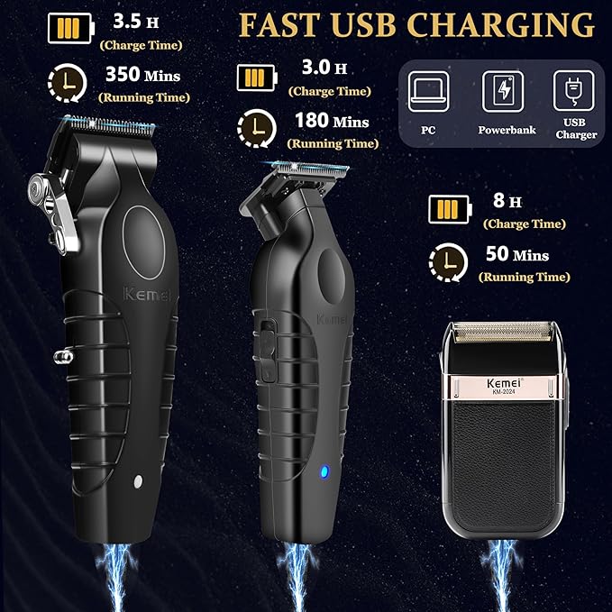 KEMEI Professional Hair Clippers, Hair/Beard Trimmer, Eletric Shaver Set for Men, Cordless Beard Trimmer, Rechargeable Barber Clippers, USB Fade Clipper Haircutting Kit, KM-2299, KM-2296, KM-2024