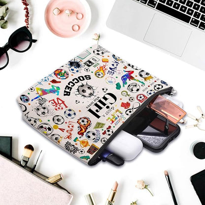 Soccer Gifts Makeup Cosmetic Bag for Women, Soccer Coach Gifts, Soccer Team Gifts for Soccer Lovers Players Fans Birthday Gifts for Her Women