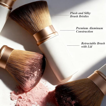 Makeup Brush Retractable Kabuki Brush for Liquid, Powder, Cream, Foundation, Powder Blush, Bronzer, and Flawless Face - White, Travel Size