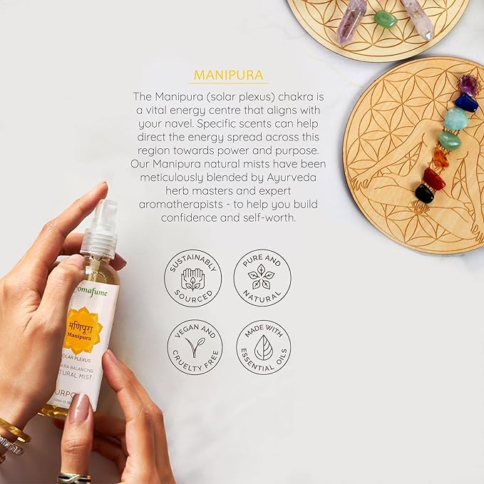 Solar Plexus Chakra Natural Mist by Aromafume | 100ml/3.3 fl oz | Manipura | Aromatherapy Spray for Chakra Balance | Lemongrass & Rosemary Extracts | Essential Oil Spray for Meditation, Yoga, Reiki