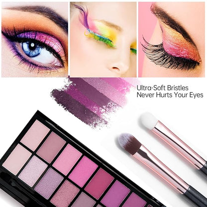 Eye Makeup Brush Set, 6 Pcs Professional Blending Eyeshadow Makeup Brushes for Concealer Eyebrows Eyeliner, Soft Hairs & Wood Handle (black and rose gold)…
