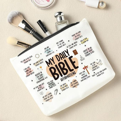 Scripture Bible Verse Makeup Bag Cosmetic Bag, Faith Christian Gifts for Women, Mental Health Gifts, Inspirational Gifts for Women, Positive Affirmations, Gifts for Sister Friend Mothers Day Birthday
