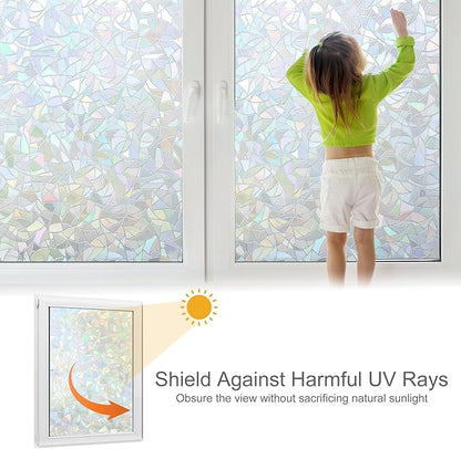 Volcanics Rainbow Window Privacy Film with Installation Tools, Decorative Stained Glass Window Film, Static Cling Heat Control Window Tinting Film Stickers, Grayish Silver, 23.6 x 78.7 inches