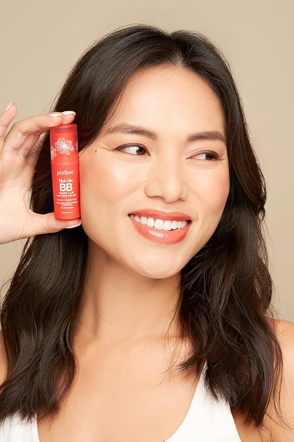 pürlisse Blush Glow Lip and Cheek Tint - Blush Stick for Cheeks and Lips with Vitamin E & Hyaluronic Acid - Hydrating & Buildable 2-in-1 Cream Blush Stick - Summer Coral ( .28 oz)