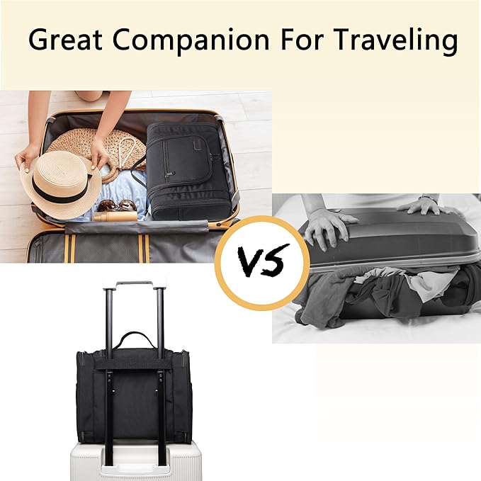 Hanging Toiletry Bag for Men and Women, Travel Makeup with Metal Swivel Hook, Large Organizer for Full Sized Cosmetics and Toiletries, Water-Resistant Nylon, Black