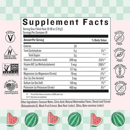 Legendairy Milk She’s Thirsty – Watermelon, Hydration Packets | Cortisol Supplement for Stress Relief & Adrenal Support | Coconut Water Electrolytes Powder, No Sugar Added 18 ct