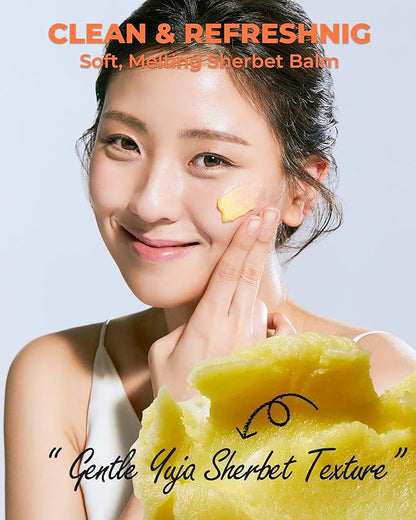 Yuja Sherbet Cleansing Balm - Korean Makeup Remover with Citron Extract Vitamin C Oil Cleanser Moisturizing Sebum Control Gentle Pore Care - Fresh Yuzu Scent, 3.04 fl.oz
