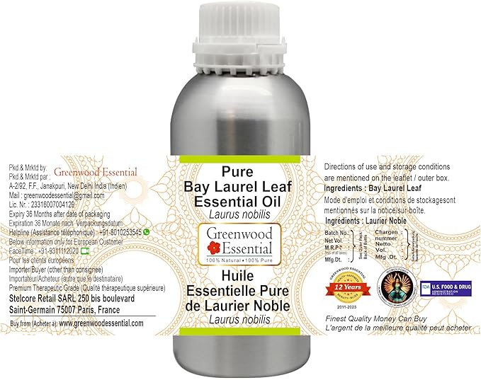 Greenwood Essential Pure Bay Laurel Leaf Essential Oil (Laurus nobilis) Steam Distilled 300ml (10.1 oz)