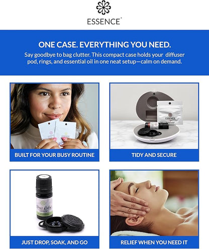 Essence Pearl Travel Case - Wearable Aromatherapy Kit with Nasal Diffuser Rings, Soaking Bay, and 5mL Essential Oil – Portable Wellness Gift Set for On?The?Go Self Care