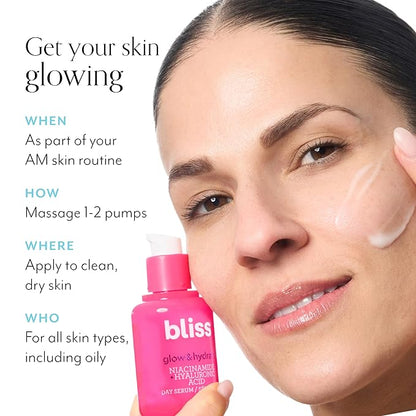Bliss Glow & Hydrate Serum - Niacinamide + Hyaluronic Acid Serum - 1 Fl Oz - Improves Dullness, Hydrates, Replenishes & Defends Skin - Lightweight Hydration - Clean - Vegan & Cruelty Free