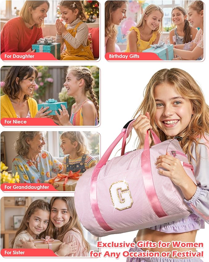 Christmas Gift for Grandkid, Girls Travel Duffle Bag, Kids Initial Overnight Bags with Shoe Compartment, Personalized Weekender Bag with Makeup Pouch, Dance Recital Gifts for Girl (Letter Y)