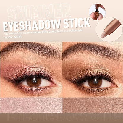 2 Colors Eyeshadow Stick Shimmer Glitter Eye Shadow Pencil Waterproof Eye Brightener Crayon Highlighter Eye Liner Pen Multi-Dimensional Blendable Neutral Crease-Proof Eyes Look Makeup, 7+9