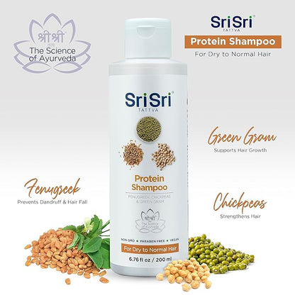 SRI SRI TATTVA Protein Shampoo - Natural Ayurvedic Haircare for Normal to Dry, Damaged Hair - Sulfate-Free Formula for Healthy, Shiny and Strong Locks (200 ml)