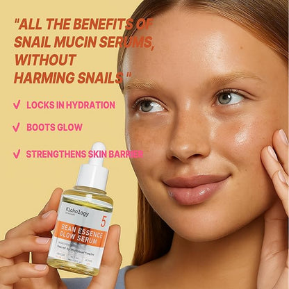 Snail Free Mucin Serum,Bean Essence 50,000ppm Korean skin care,Facial Glow Moisturizer for Glass skin– Hydrating Boost,Unscented Soothing Moisturizer– Strengthens Skin Barrier – 1.01 fl.oz