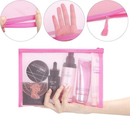 12 Pieces Zipper Nylon Mesh Pouch, Mesh Cosmetic Bags Makeup Bags Pencil Case, Multipurpose Travel Bags for Cosmetic School Office Supplies and Travel Accessories (Pink, A5)