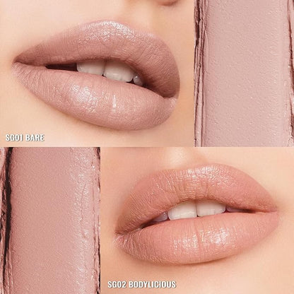 Oulac Beige Nude Satin Lipstick Set - Matte Lip Base, Full Coverage Lip Color, Satin Matte Finish, Cream Texture, Hydrating, Infused with Hyaluronic Acid, 4g*2 SG01+SG02