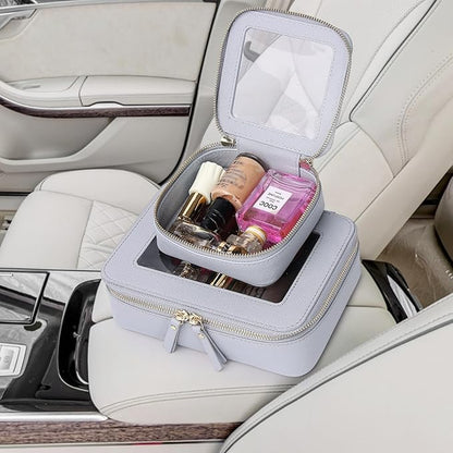 Pinkmik Clear Makeup Bag Waterproof Travel Case for Cosmetics and Toiletries Women's Purse Organizer and Clear Car Bag with Zipper (Gray, M+MINI)