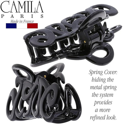 Camila Paris CP3026 French Hair Clip for Women, 3.25 inch Girls Hair Claw Clips Jaw Black Cellulose, Fashion Durable and Styling Hair Accessories for Women, Strong Hold No Slip Grip, Made in France