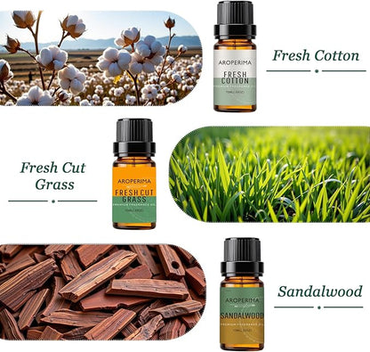 WOODSHOP Fragrance Essential Oil Set - French Vanilla, Amber, Forest Pine, Fresh Cotton, Fresh Cut Grass, Sandalwood 6x10ML for Diffusers, Massage, Perfume, Soap Making and Candle