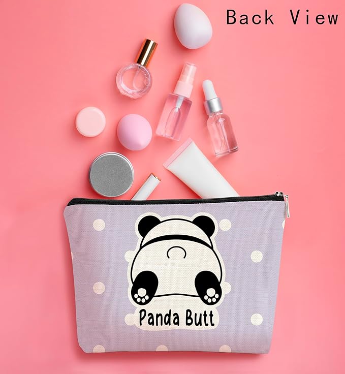 Panda Gifts Purple Makeup Bag,Gifts for Panda Lover Wonmen Girls,Cute Baby Panda Guess What It's Pug Butt Cosmetic Bag,Makeup Case for Teen Girls Daughter, Panda Accessories(Purple Dots)