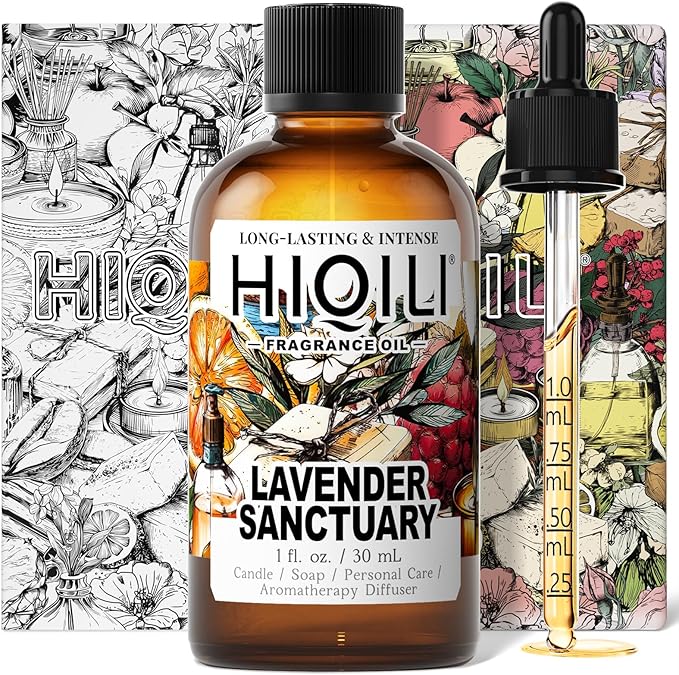 HIQILI Lavender Sanctuary Fragrance Oil for Diffuser, Candle & Soap & Perfume Making, for Hotel and Home, Essential Oil, Long-Lasting Aroma - 1fl oz