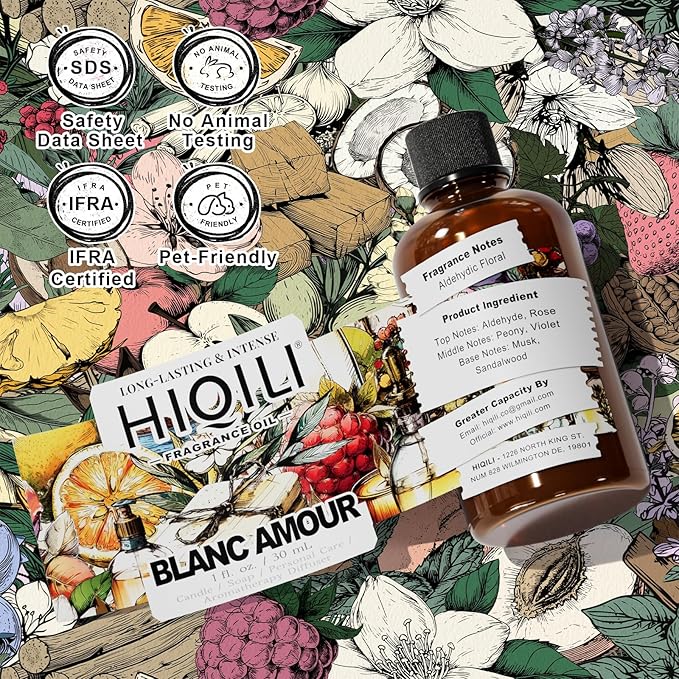 HIQILI Blanc Amour Fragrance Oil - for Candle, Soap & Perfume Making, Inspired by Byrdo Bl.nche, Floral Scent, Add to Body Oil, for Essential Oil Diffuser - 1 Fl Oz