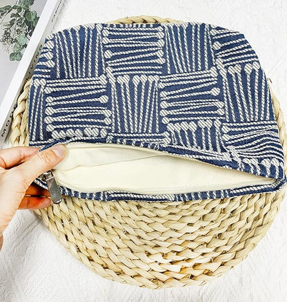 2 Pcs Makeup Bags, Large Cosmetic Bag Travel Toiletry Bag Organizer for Women, Embroidery Craft, Stripe Makeup Bag Small Cosmetic Pouch Purse with Zipper Gifts for Girls Teen