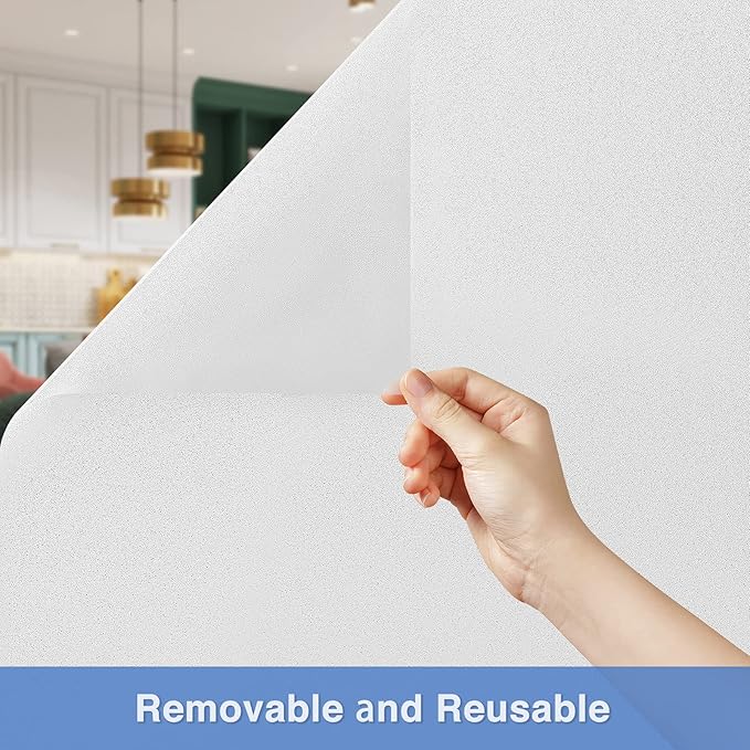 Volcanics Frosted Glass Window Privacy Film, Removable Static Cling Bathroom Window Film, Heat Control UV Blocking, Peep-Proof, Ideal for Home Office 35.4 x 39.3 Inches