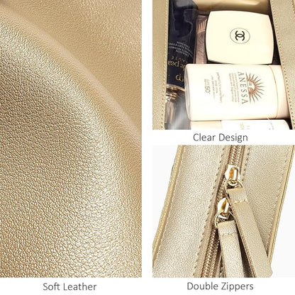 LETGO Clear Makeup Bags, TSA Approved Toiletry Bag with Zipper, Clear Makeup Organizer Fit Carry-on Travel Essentials,Clear Cosmetic Bags for Women Men (C-Gold)