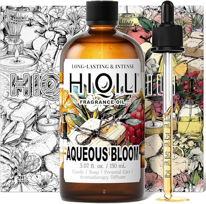 HIQILI Aqueous Bloom Fragrance Oil for Diffusers, Candles & Soap Making – Floral and Green Notes with Sandalwood, Long-Lasting Scent - 5.07 Fl Oz