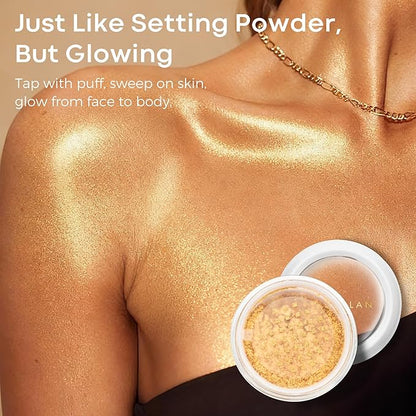 BEPHOLAN Highlighter Powder,High Gloss Glitter,Sparkling Powder Makeup for Face and Body - High-Pigment Shimmer Makeup, Long-Lasting & Buildable（Gilded Gleam）