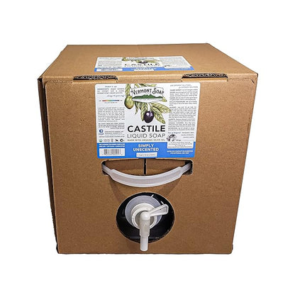 Vermont Castile Soap Unscented, Gentle Liquid Soap for Sensitive Skin & Natural Body Wash, Organic Hair Shampoo for Oily Hair, Aloe Castile Soap for Men & Women - 5 Gallon