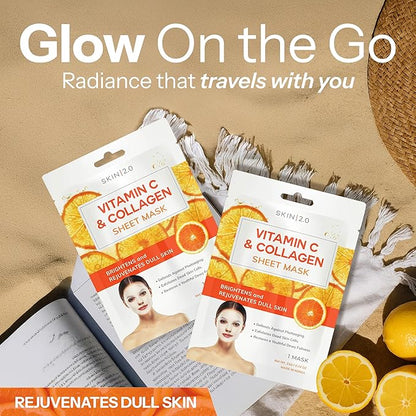 Vitamin C & Collagen Sheet Mask - Anti-Aging, Wrinkle & Age Spot Reducer, Hydrating & Moisturizing - Dermatologist Tested Korean Skincare, Clean Beauty, Cruelty-Free, All Skin Types - 5 Masks