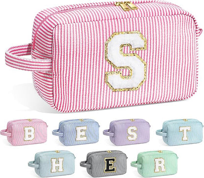 YOOLIFE Birthday Gifts for 6 7 8 9 10 11 12 13 14 15 Year Old Girl, Daughter Gifts, Teen Girl Gifts Trendy Stuff, Initial Makeup Bag, Pink S