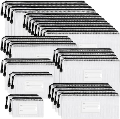 EOOUT 30pcs Mesh Zipper Pouch Bags, Waterproof, Plastic Zip File Document Folders, 8 Sizes Zipper Pouch for School Office Supplies Cosmetics and Board Game Storage
