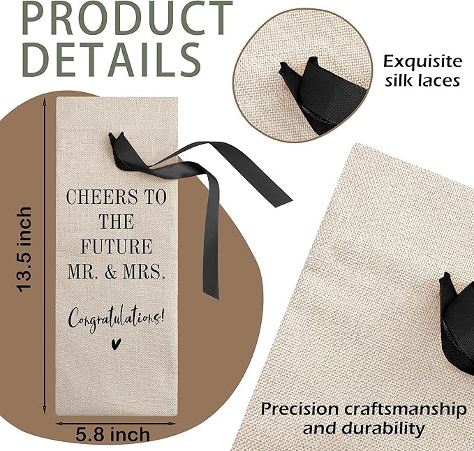 RYIGYWE 1 PCS Black Bow Ribbon Ideas Engagement Gift Wine Bag - Bride to Be Gifts for Bridesmaids Bride Groom Couples Her Him Officiant Gift for Getting Married Engagement Bridal Shower - A44