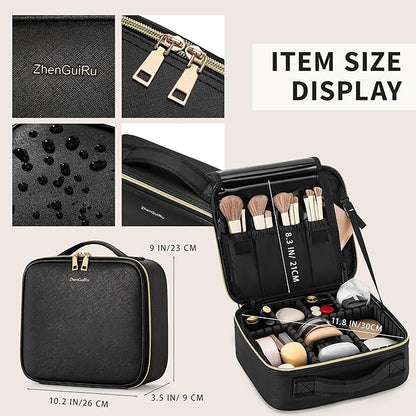 Travel Makeup Bag, Makeup Train Case, Portable Makeup Artist Organizer with Adjustable Dividers, Cosmetic Brush Holder Storeage